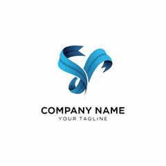 Fototapeta premium Abstract Blue Ribbon Logo Design for Company Branding.