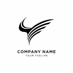 Abstract black swoosh logo design with stylized wings and text placeholder.