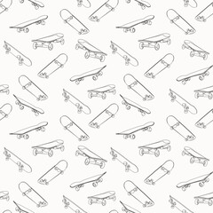 Outline skateboard seamless pattern. Hand drawn skateboard background design.