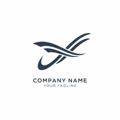 Abstract dark blue swoosh logo design for company.