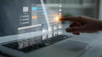 Gantt chart displaying project timelines, task progress, and workflow management in a business...