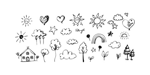Hand Drawn Doodle Elements Nature and Weather vector