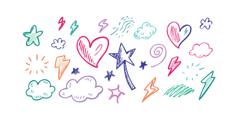 Hand drawn doodle elements in pastel crayon style vector