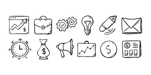 Naklejka premium Hand drawn doodle business icons on white background