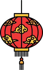 Traditional Red Chinese Lantern with Golden Cloud Patterns.