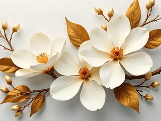 Fototapeta premium Beautiful two magnolia flowers gold accents art high resolution image