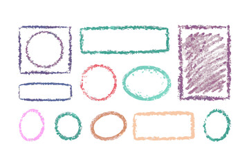 Hand drawn crayon texture frames and shapes border