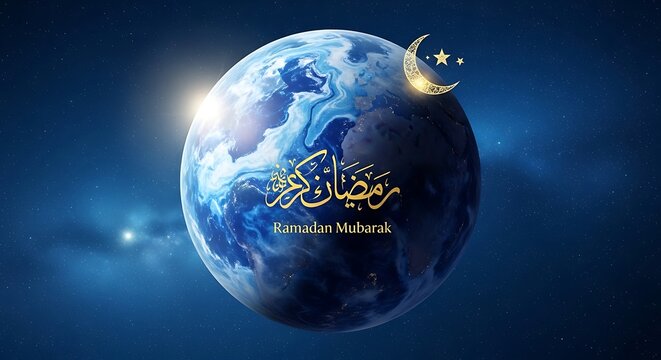 Ramadan mubarak celebration earth crescent moon islamic holiday design