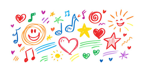 Hand drawn colorful doodle icons with transparent background 2