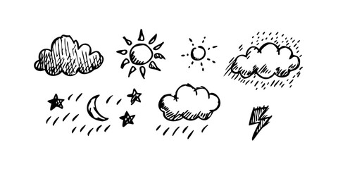 Hand Drawn Cloud and Raindrop Weather Icons vector