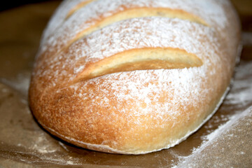 Close up of home made freshly baked bloomer of bread