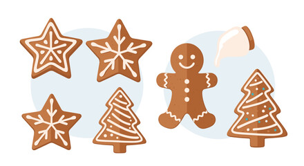 Illustration of christmas cookies including stars trees and a gingerbread man