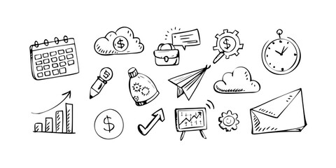 Hand drawn business doodle elements on white background