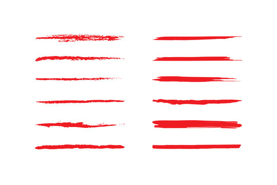 Set of Red Brush strokes text boxes, Paintbrush Grunge design elements, Hand drawn Grunge texture, Horizontal, Lines, vector illustrator