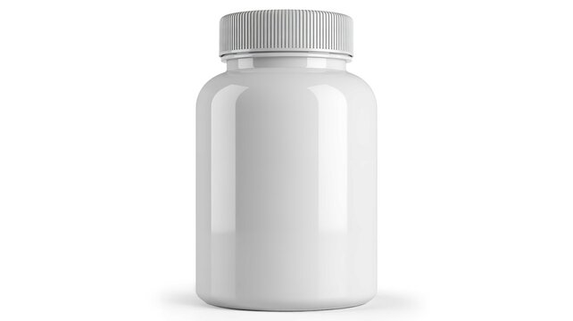 White plastic bottle for pills supplements or vitamins blank container mockup for healthcare and pharmaceutical products isolated on white background