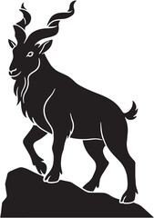 Obraz premium Silhouette of Markhor Mountain Goat Isolated on White Background Majestic Wildlife Illustration Conservation Theme Artistic Design Nature Icon