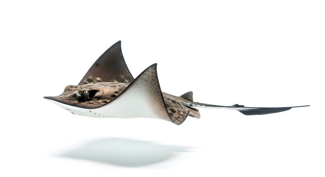 Bat Ray Swimming Isolated on White Background