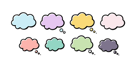 Eight pastel thought bubbles with transparent background