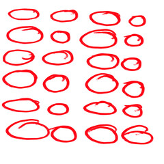 Hand-drawn red circle and oval shapes pattern for marking or emphasizing details on a presentation, document, or image