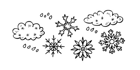 Doodle Style Snowflakes Clouds and Frost Pattern vector 1