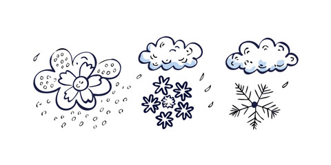 Doodle Style Snowflakes Clouds and Frost Pattern vector