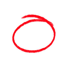 Red hand drawn scribble circle highlighting element on a transparent background for attention and emphasis.