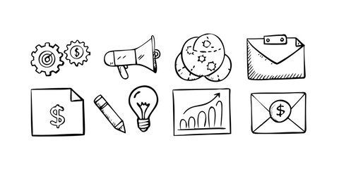 Doodle Style Office Icons with Transparent Background