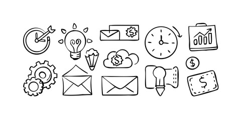 Doodle style office elements vector set