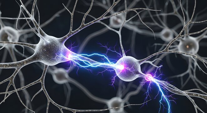 Neural network with electrical impulses, representing brain communication