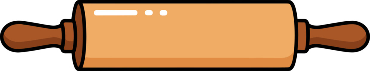 Illustration of a classic wooden rolling pin for baking dough and cooking preparation