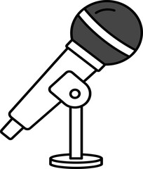 Monochrome microphone illustration on a solid backdrop suitable for broadcasting design content