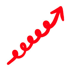 Red hand-drawn wavy spiral arrow indicating upward movement, progress, growth, positive trends, or future direction.
