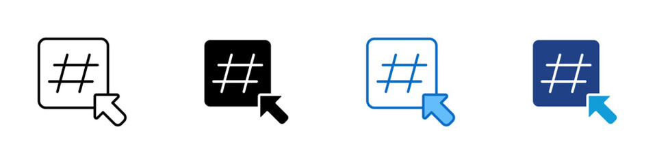 Hashtag Select Multiple Style Icon Design Vector - grid with a cursor and hashtags symbolizing social tagging, trends, and content categorization