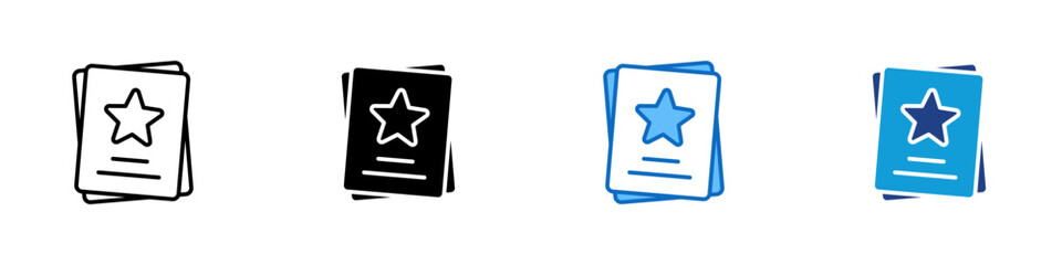 Star Documents Multiple Style Icon Design Vector - Stacked papers with a star symbol representing highlighted documents, featured files, or priority content