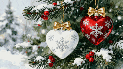 Holiday Painting Christmas Hearts isolated watercolor vector illustration svg