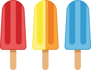 Three colorful popsicle vector illustration summer treat graphic design elements isolated on black