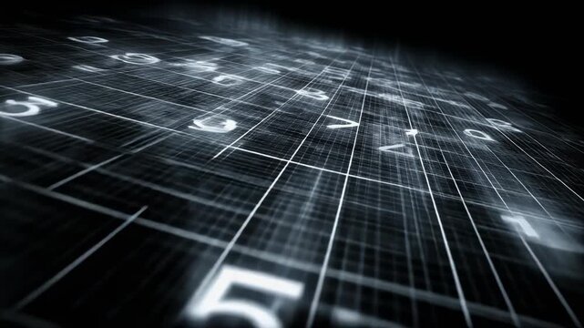 Dynamic digital numbers flowing in a futuristic grid, ideal for technology and data visualization projects