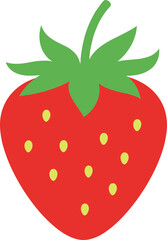 Vibrant strawberry illustration with cheerful green stem and delicate yellow seeds emblem