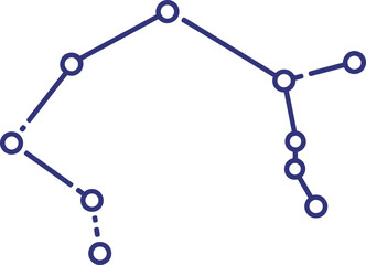 A celestial map with interconnected dots against a stark black backdrop depicting star patterns