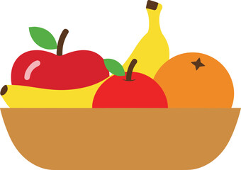 A colorful and simplistic vector graphic representing a bowl filled with fresh fruits