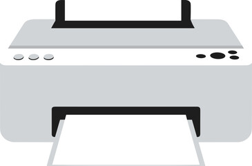 A simplified vector illustration of a printer in gray tones on a black backdrop
