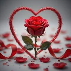 Romantic Heart Candle Surrounded by Rose Petals on Flat Surface 
