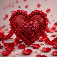 Romantic Heart Candle Surrounded by Rose Petals on Flat Surface 
