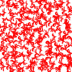 Vibrant red abstract organic vine pattern on a contrasting backdrop, creating a dynamic seamless textured background graphic.