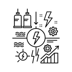 Black line icon representing energy production process and growth