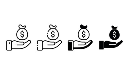 Hand holding money bag icons.invest finance symbol vector illustration.