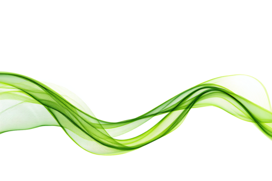 Dynamic abstract green wavy line flowing gracefully isolated on transparent background