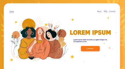 Fototapeta premium Women friendship relaxation tea nature abstract plants diverse group warm colors modern website landing page