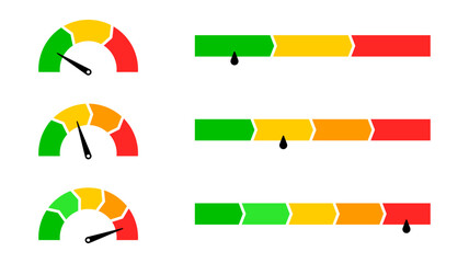Scale icon with a circle and bar. Level rating gauge. Indicator for temperature, speed, and energy.