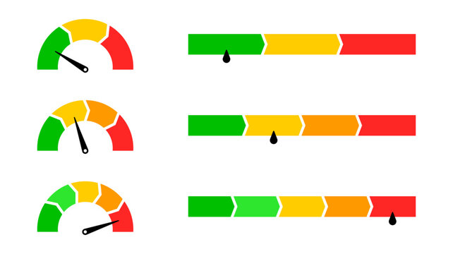 Scale icon with a circle and bar. Level rating gauge. Indicator for temperature, speed, and energy.